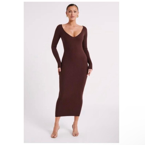 NWT Meshki Brown Long Sleeve maxi Dress - Picture 3 of 5